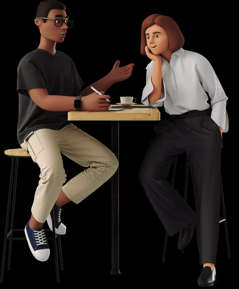 Illustration Man and Women working at a table.